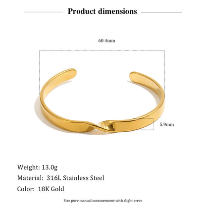 MamacitaSlay 316L Stainless Steel Twisted Wave Fold Thin Wire Cuff Bangle 18K Gold Plated Waterproof Jewelry For Women Bracelet