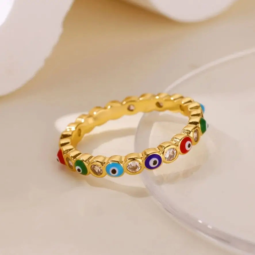 Stainless Steel Evil Eye Finger Ring Lucky Aesthetic Turkish Waterproof