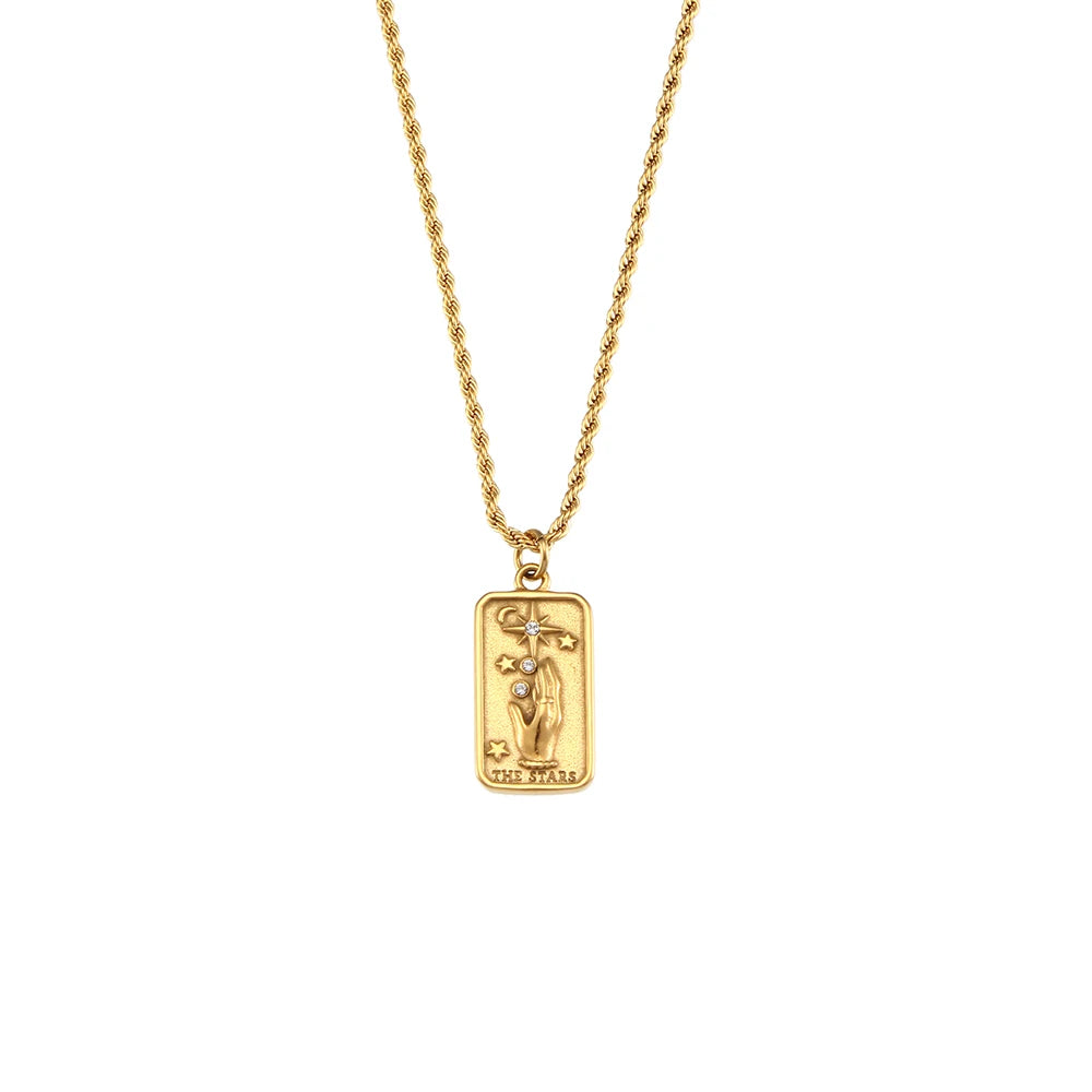 MamacitaSlay 316L Stainless Steel Tarot Card Pendant Necklace 18K Gold Plated Waterproof Neck Jewelry Women's Unique Necklace