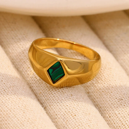 MamacitaSlay Minimalism 316 Stainless Steel Peacock Stone Ring 18K Gold Plated Waterproof Jewelry Women's Charm Ring Party Gift
