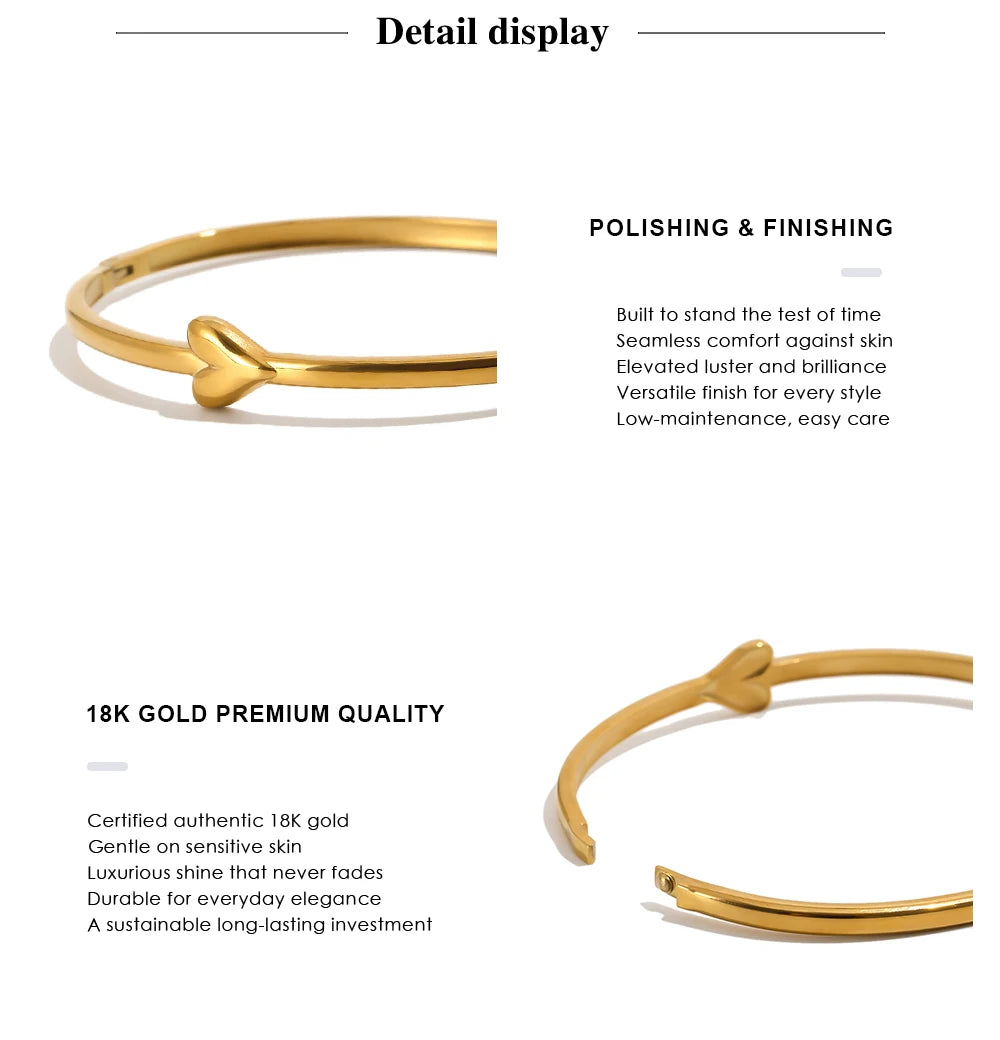 Mamacitaslay 316L Stainless Steel Heart Thin Bracelet Minimalist 18K Gold Plated Waterproof Jewelry Daily Dating Gifts Women