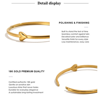 Mamacitaslay 316L Stainless Steel Heart Thin Bracelet Minimalist 18K Gold Plated Waterproof Jewelry Daily Dating Gifts Women