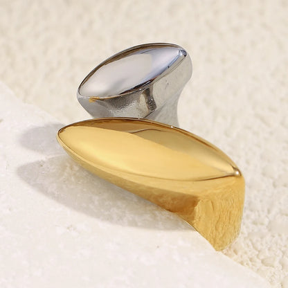 MamacitaSlay 316L Stainless Steel Two Tone Willow Asymmetrical Opening Ring Party Waterproof Jewelry Women's Unique Cool Ring