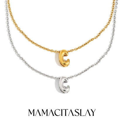 MamacitaSlay 316L Stainless Steel Letter Pendant Necklace Waterproof 18K Gold Plated Neck Jewelry Women's Minimalist Necklace
