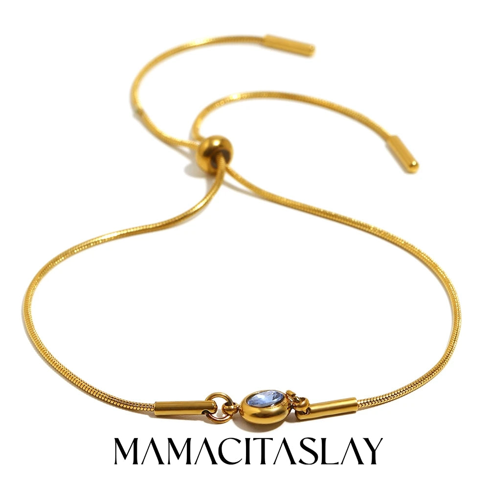 MamacitaSlay 316L Stainless Steel Zircon December Birthstone Adjustable Bracelet Waterproof Wrist Jewelry Women's Charm Bracelet