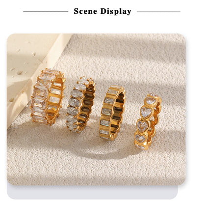 MamacitaSlay 316L Stainless Steel Heart Square Zircon Ring 18K Gold Plated Waterproof Stackable Statement Jewelry For Women Gift