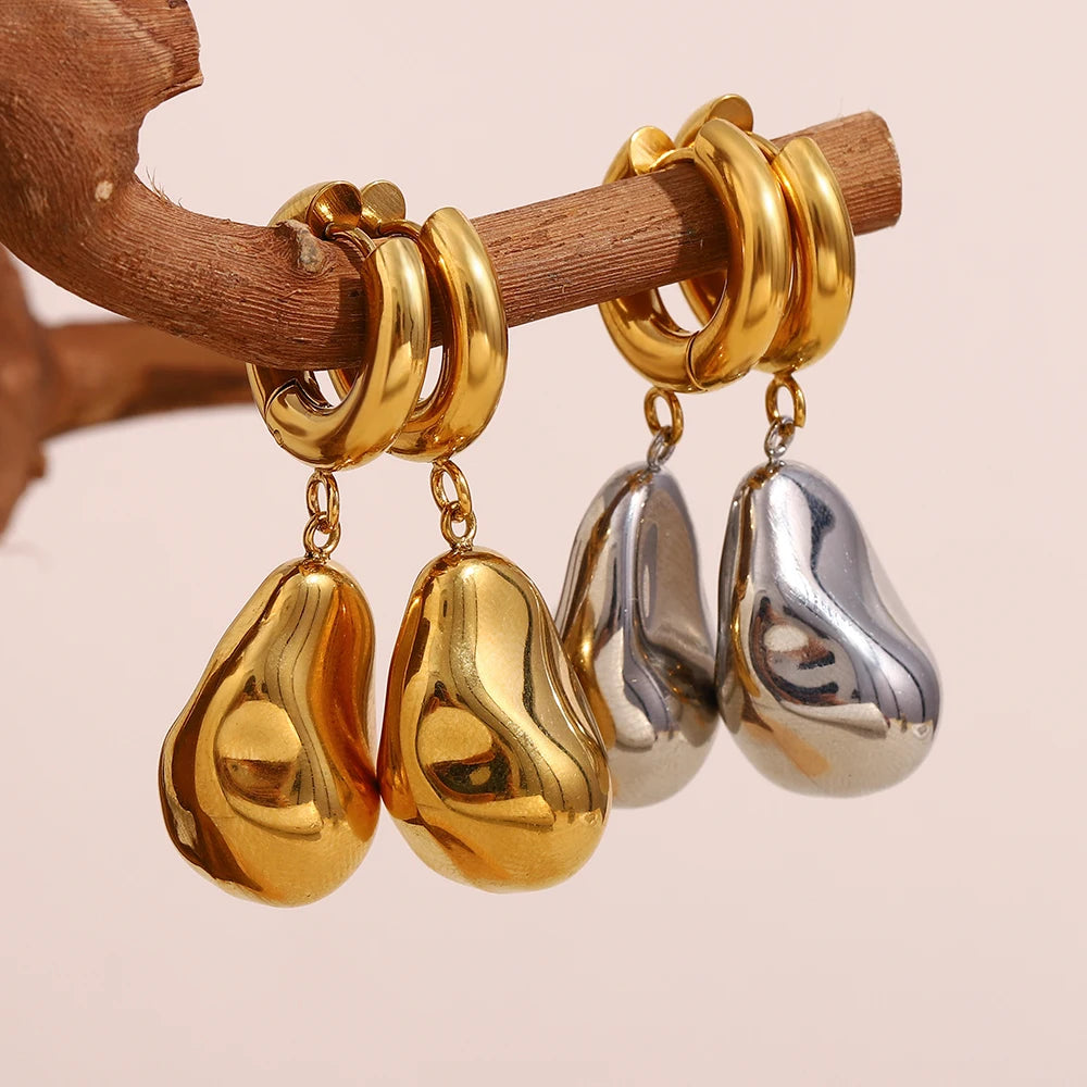 MamacitaSlay Unique Stainless Steel Double Color Irregular Pendant Hoop Earrings Women's Charm Waterproof Jewelry Creative Gift