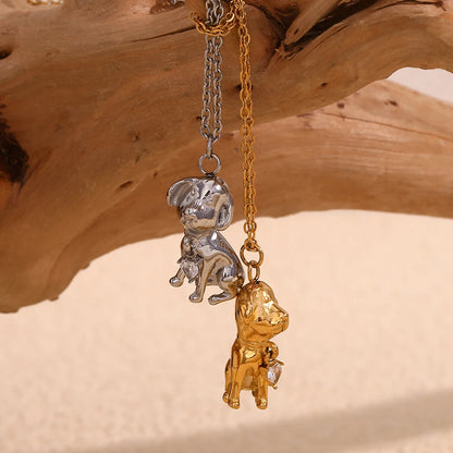 MamacitaSlay Cute Puppy Heart Zircon Pendant Necklace 2025 New Design Waterproof Neck Jewelry Women's Elegant Collarbone Chain