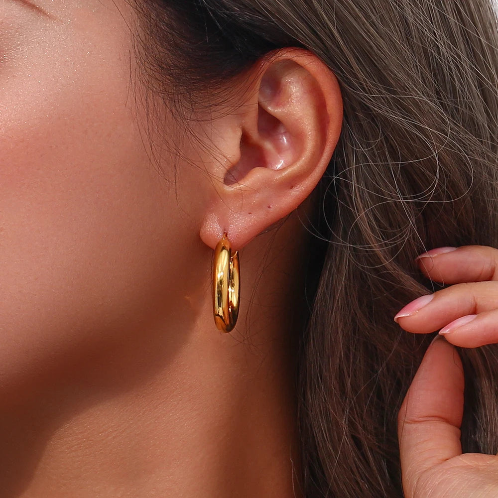 MamacitaSlay Minimalist 18K Gold Plated 316L Stainless Steel Different Sizes Hoop Earrings Waterproof Party Jewelry for Women
