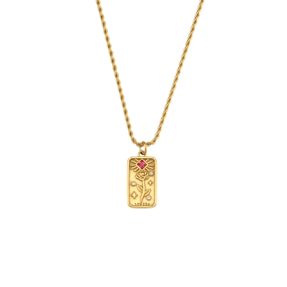 MamacitaSlay 316L Stainless Steel Tarot Card Pendant Necklace 18K Gold Plated Waterproof Neck Jewelry Women's Unique Necklace