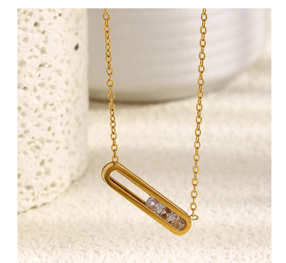 MamacitaSlay 316L Stainless Steel Movable Zircon Rectangular Pendant Waterproof 18K Gold Plated Jewelry Women's Elegant Necklace