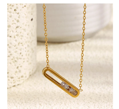 MamacitaSlay 316L Stainless Steel Movable Zircon Rectangular Pendant Waterproof 18K Gold Plated Jewelry Women's Elegant Necklace