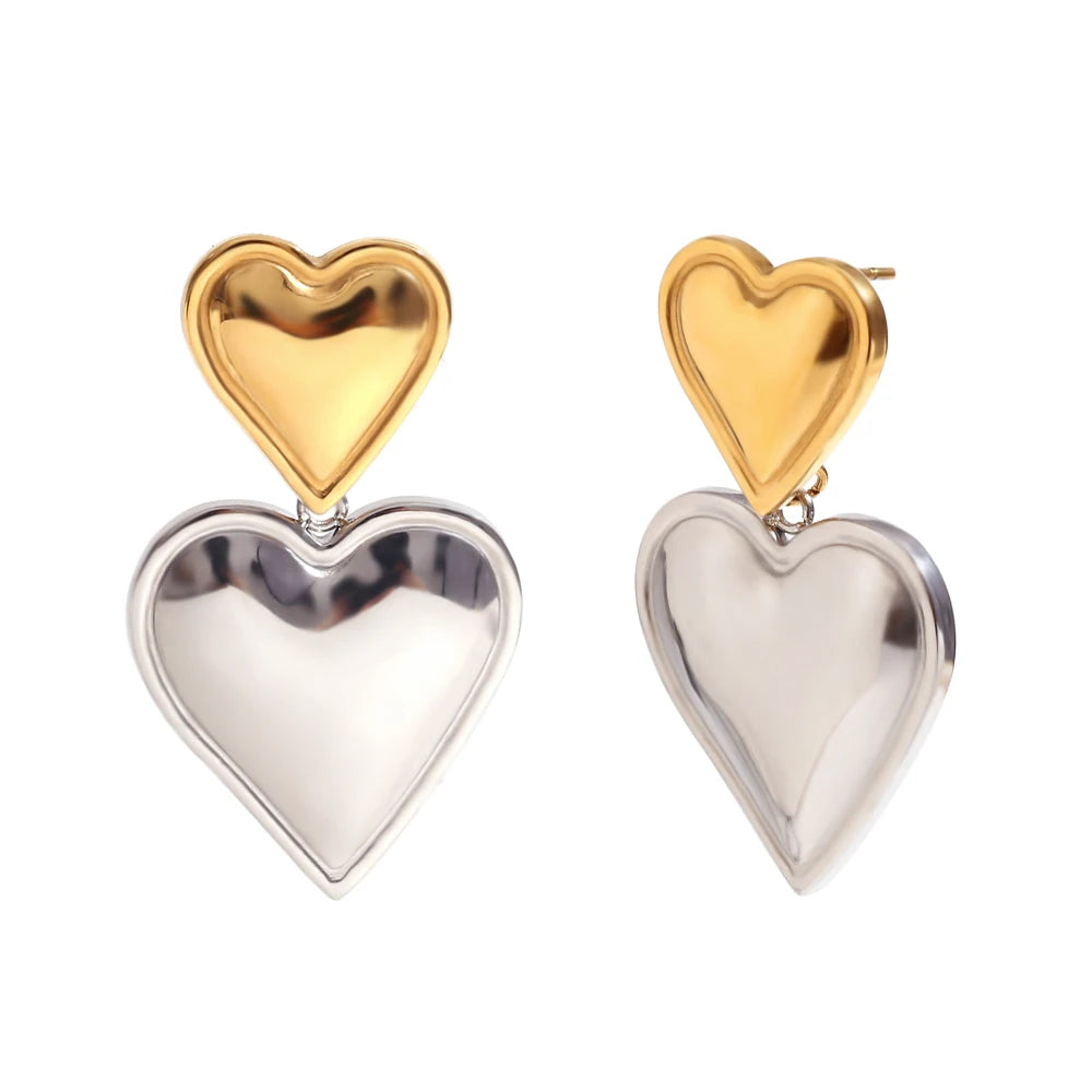 MamacitaSlay 316L Stainless Steel Mixed Color Heart Drop Earrings 18K Gold Plated Waterproof Jewelry For Women Everyday Wear