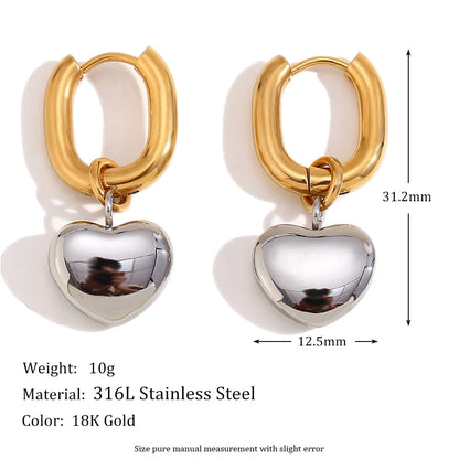 MamacitaSlay Mixed Color Gold Plated O Shape Hoop Silver Color Heart Drop Earrings trendy women's stainless steel jewelry