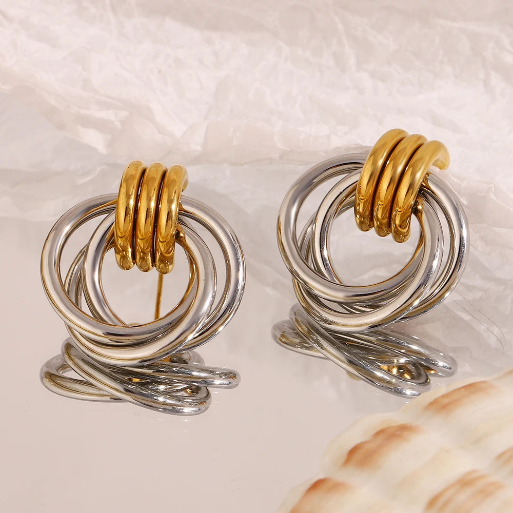 MamacitaSlay Minimalist Stainless Steel Gold Silver Colour Geometric Earrings Women's Waterproof Jewelry High Quality Gift