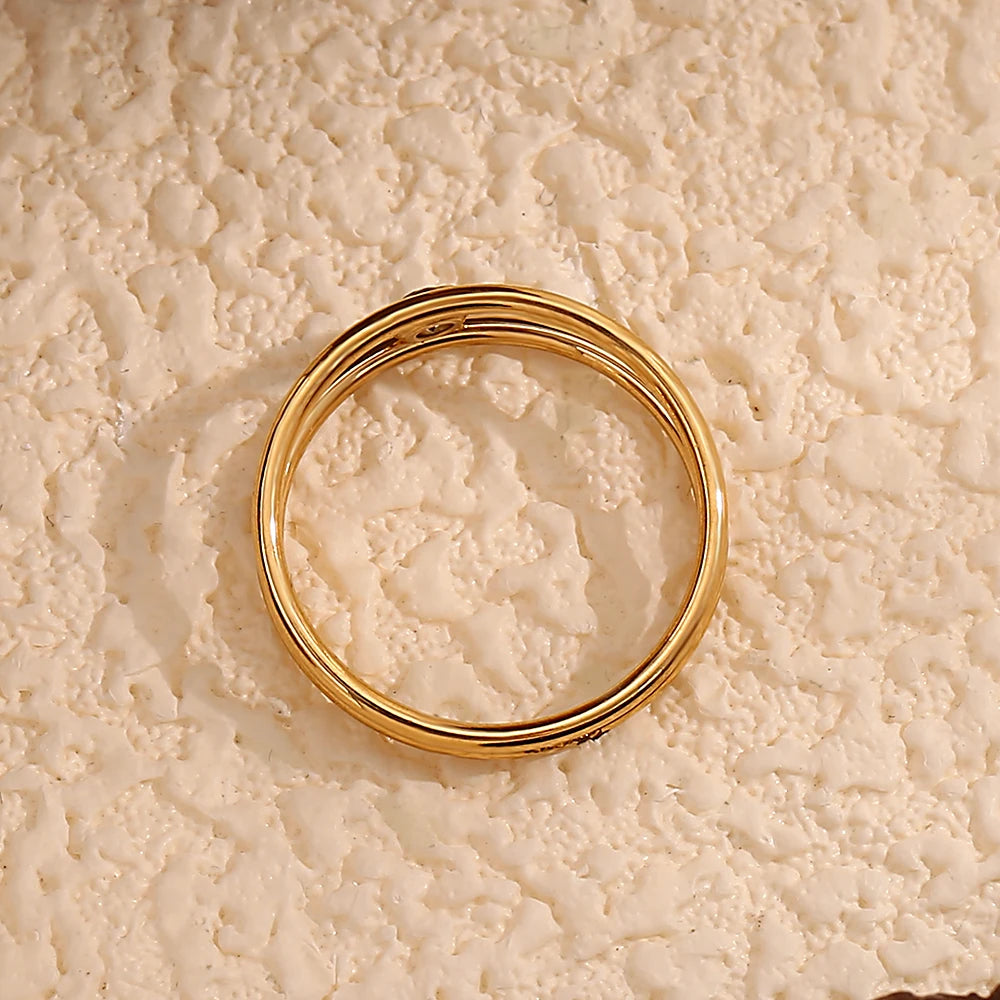 MamacitaSlay Minimalist Double Layer Round Zircon Ring 2025 Party Waterproof 18K Gold Plated Jewelry Women's Elegant Ring Gift