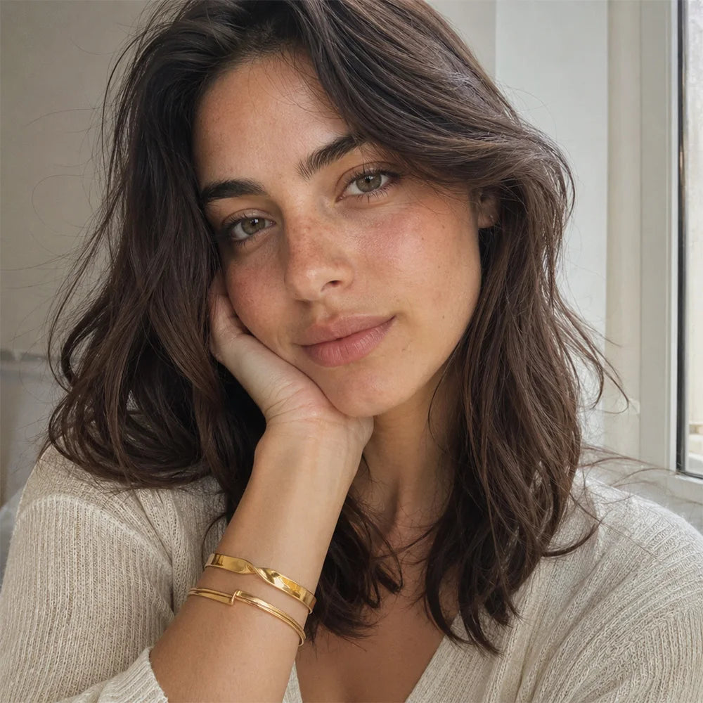 MamacitaSlay 316L Stainless Steel Twisted Wave Fold Thin Wire Cuff Bangle 18K Gold Plated Waterproof Jewelry For Women Bracelet