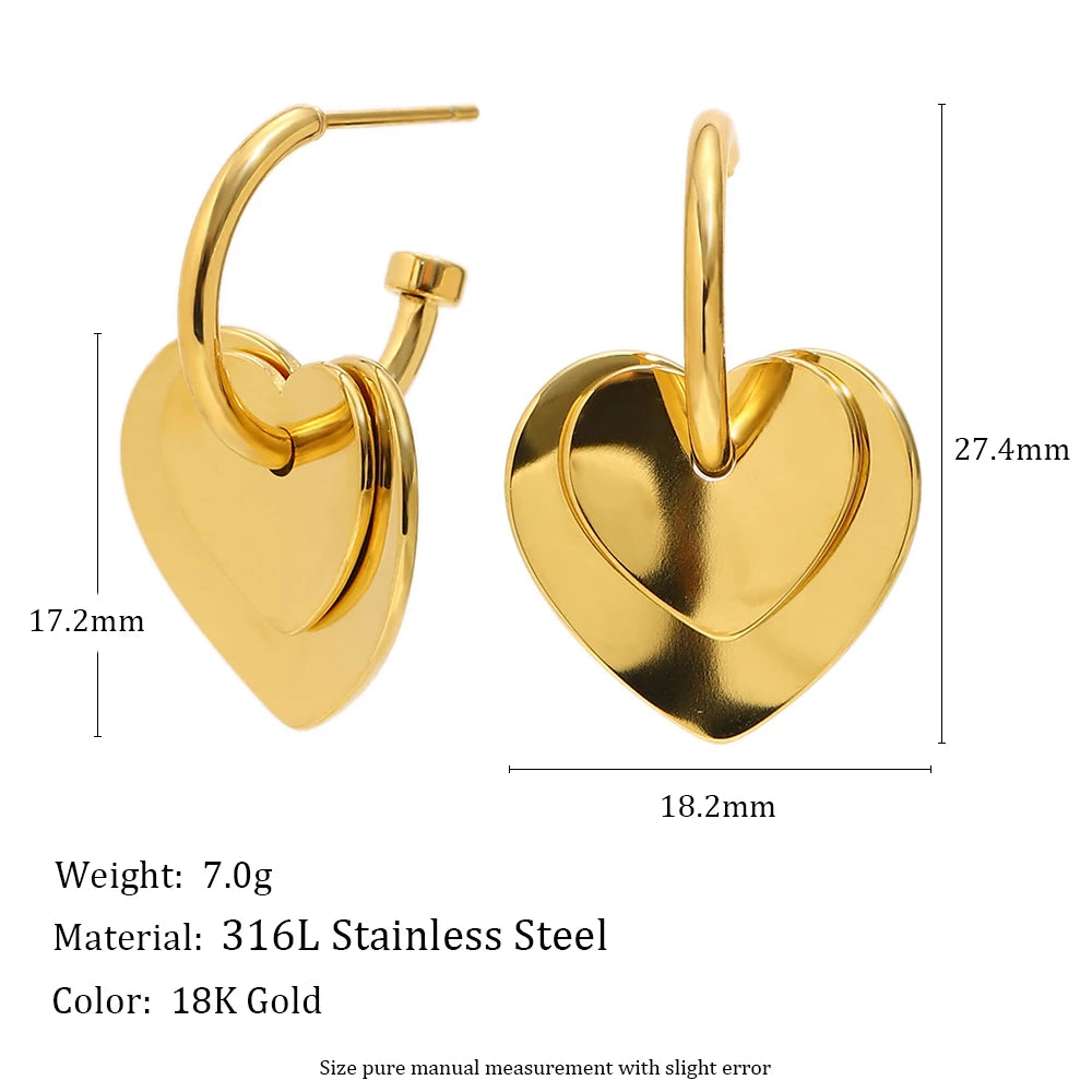 MamacitaSlay 316L Stainless Steel Heart Mixed Color Earrings 18K Gold Plated Waterproof Jewelry Women's Elegant Earrings Gifts