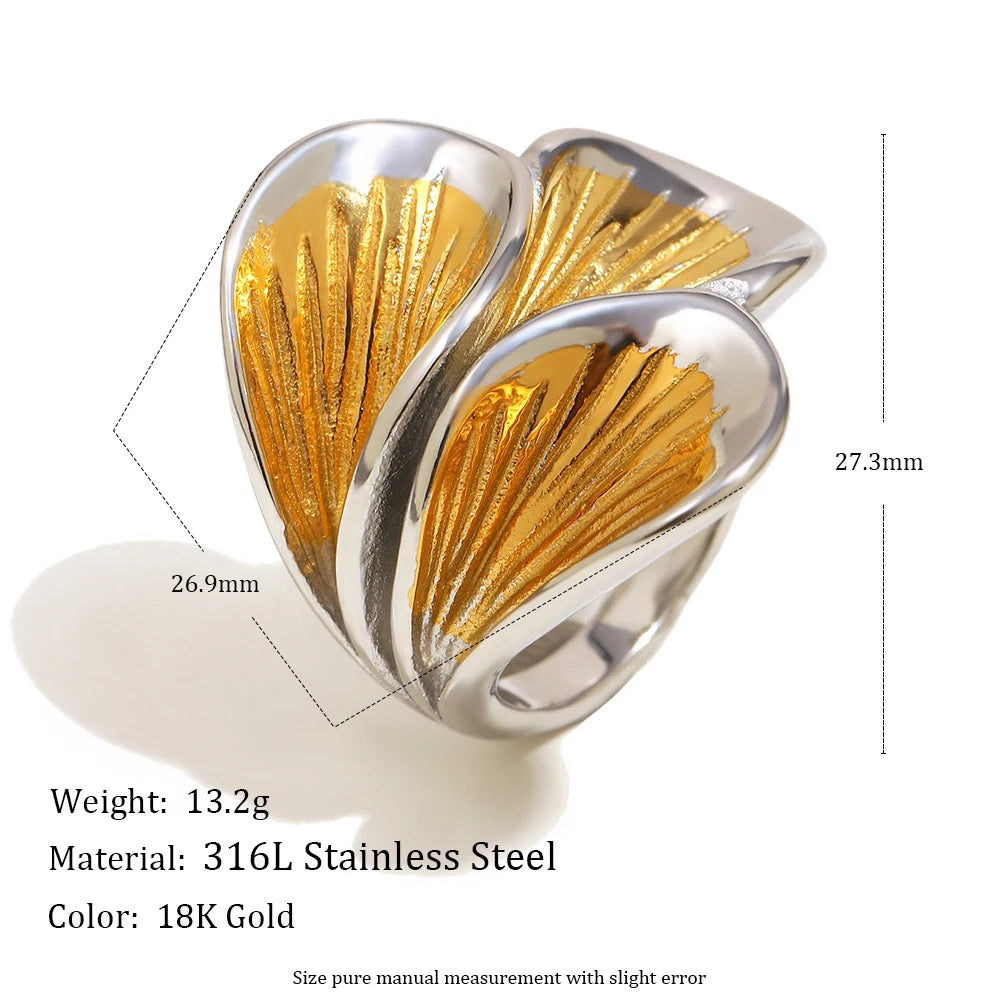 MamacitaSlay 316L Stainless Steel Two Tone Petal Ring Party Waterproof Jewelry Women's Elegant 18K Gold Plated Ring Gift 2025