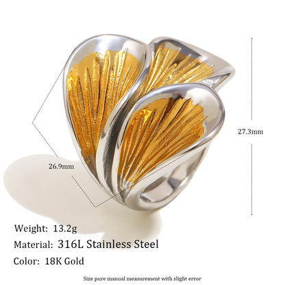 MamacitaSlay 316L Stainless Steel Two Tone Petal Ring Party Waterproof Jewelry Women's Elegant 18K Gold Plated Ring Gift 2025