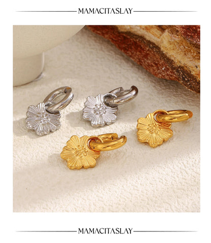 MamacitaSlay 316L Stainless Steel Flower Hoop Earrings 18K Gold Plated Waterproof Jewelry Women's Elegant Statement Earrings
