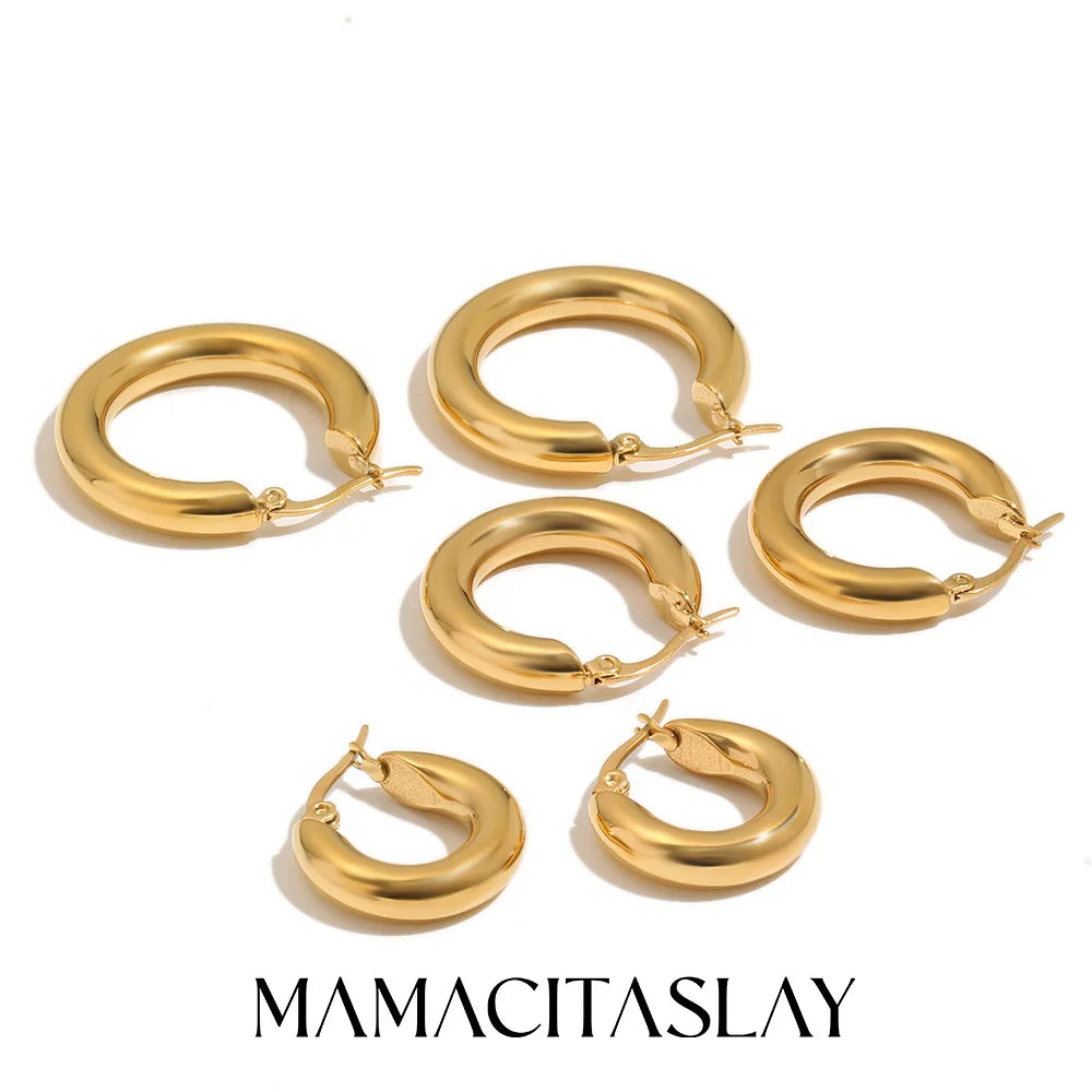 MamacitaSlay Minimalist 18K Gold Plated 316L Stainless Steel Different Sizes Hoop Earrings Waterproof Party Jewelry for Women