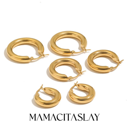 MamacitaSlay Minimalist 18K Gold Plated 316L Stainless Steel Different Sizes Hoop Earrings Waterproof Party Jewelry for Women