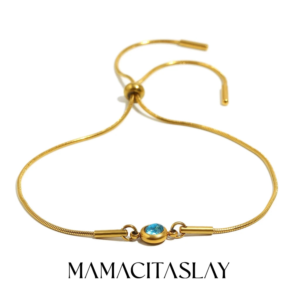 MamacitaSlay 316L Stainless Steel Zircon December Birthstone Adjustable Bracelet Waterproof Wrist Jewelry Women's Charm Bracelet