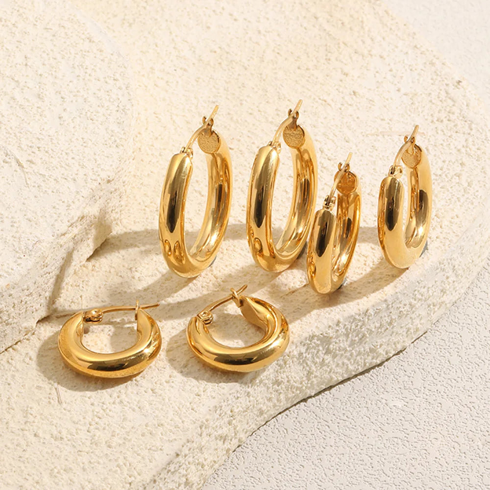 MamacitaSlay Minimalist 18K Gold Plated 316L Stainless Steel Different Sizes Hoop Earrings Waterproof Party Jewelry for Women