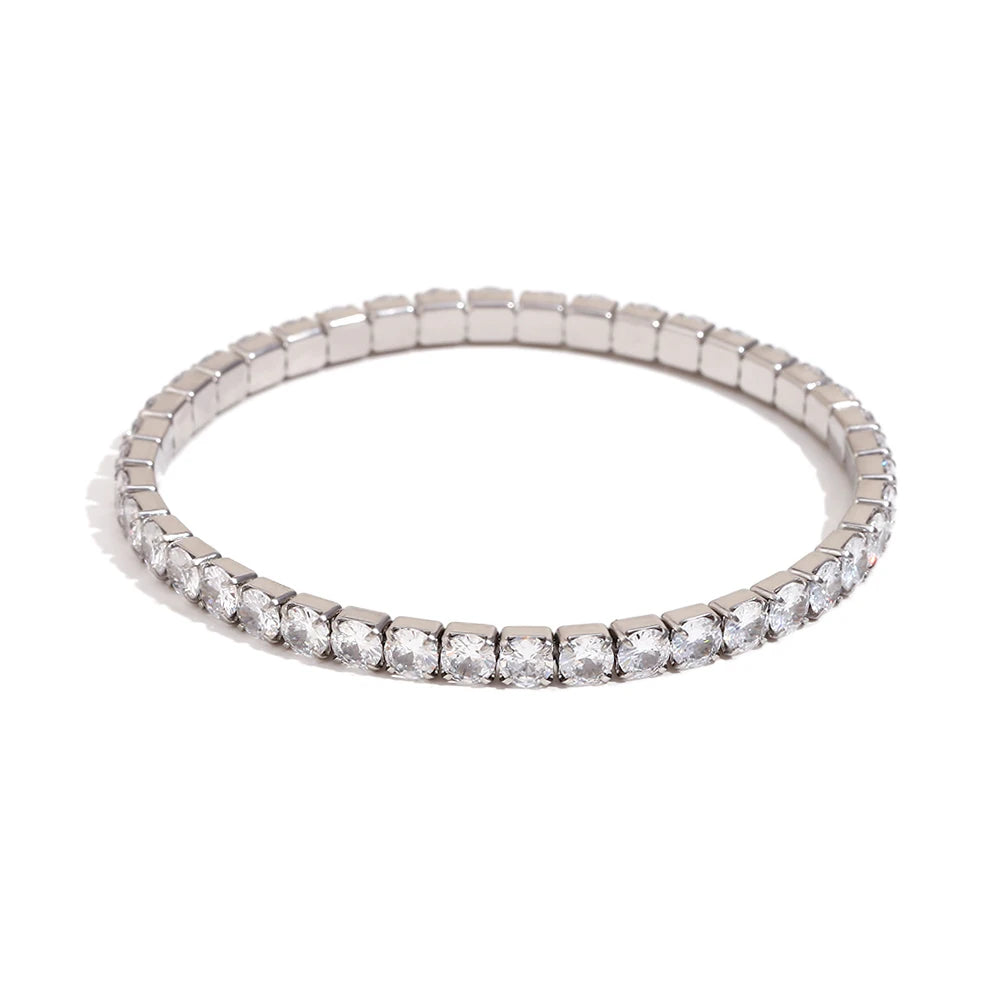 MamacitaSlay Classic Stainless Steel Zircon Fine Edge Bracelet Banquet Luxury Waterproof Jewelry Women's Elegant Simple Jewelry