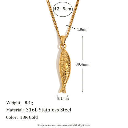 MamacitaSlay New Design 39mm Fish Pendant Y-Shaped Clavicle Necklace Stainless Steel Accessories Woman Luxury Quality Jewelry