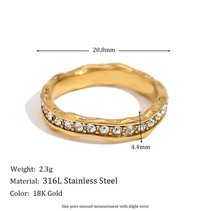 MamacitaSlay Minimalist Irregular Wavy Road Texture Stainless Steel Rings For Women Titanium Female Ring Waterproof Jewlery Gift