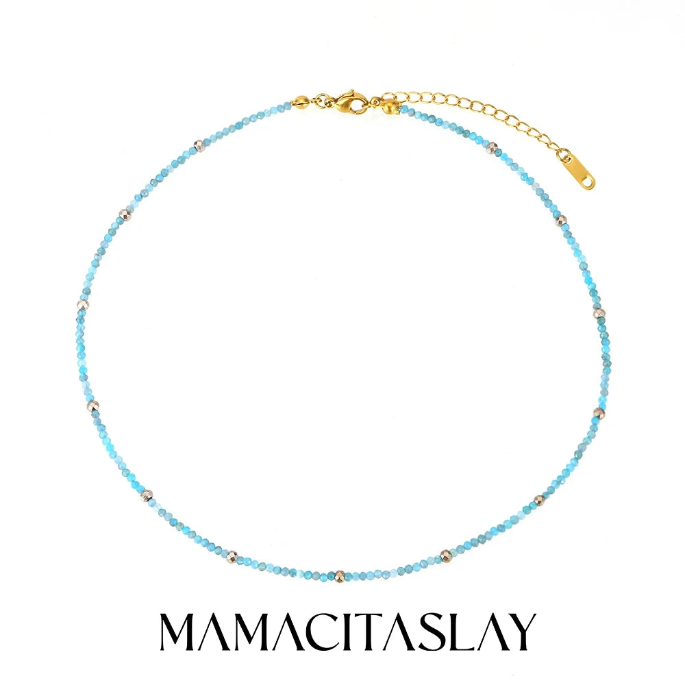 MamacitaSlay 316L Stainless Steel Natural Stone Necklace Elastic Rope Bracelet Handmade Waterproof Jewelry Women's Classic Gift