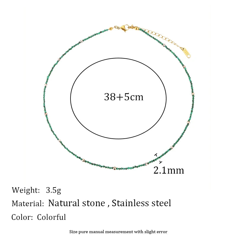 MamacitaSlay 316L Stainless Steel Natural Stone Necklace Elastic Rope Bracelet Handmade Waterproof Jewelry Women's Classic Gift