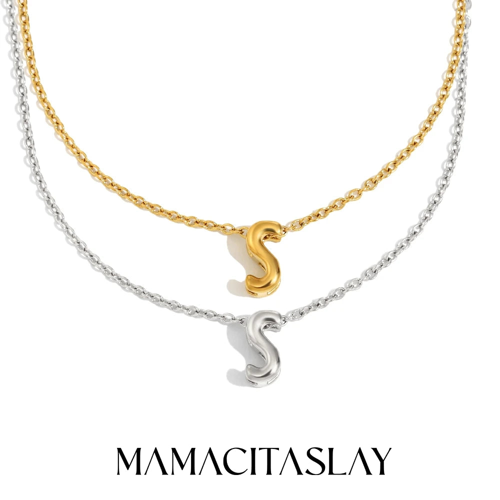 MamacitaSlay 316L Stainless Steel Letter Pendant Necklace Waterproof 18K Gold Plated Neck Jewelry Women's Minimalist Necklace