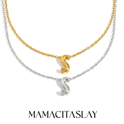 MamacitaSlay 316L Stainless Steel Letter Pendant Necklace Waterproof 18K Gold Plated Neck Jewelry Women's Minimalist Necklace