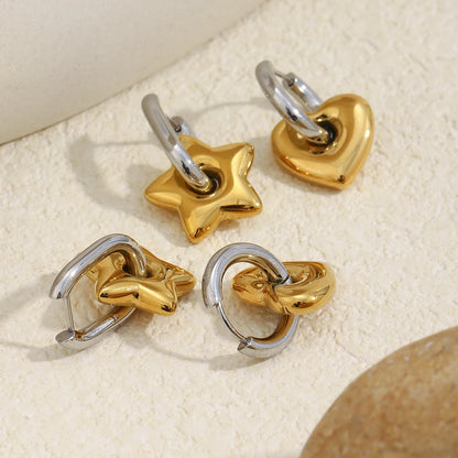 Mamacitaslay Mixed Color Star Heart Charm Hoop Earrings 316L Stainless Steel Waterproof Jewelry For Women Party Everyday Wear