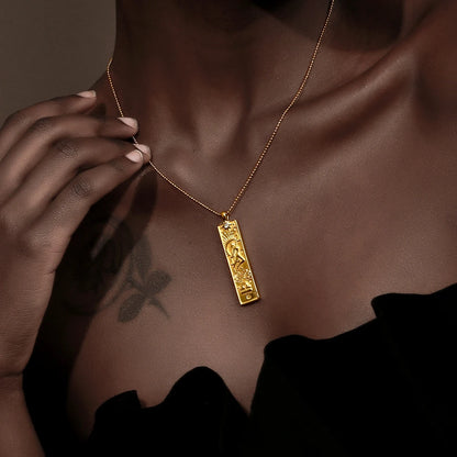 MamacitaSlay 316L Stainless Steel Zodiac Sign Rectangle Pendant Necklace 18K Gold Plated Waterproof Jewelry For Women Daily Wear