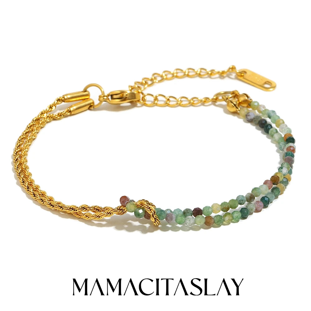 MamacitaSlay 316L Stainless Steel Natural Stone Handmade Asymmetric Bracelet Party Waterproof Jewelry Women's Charm Bracelet