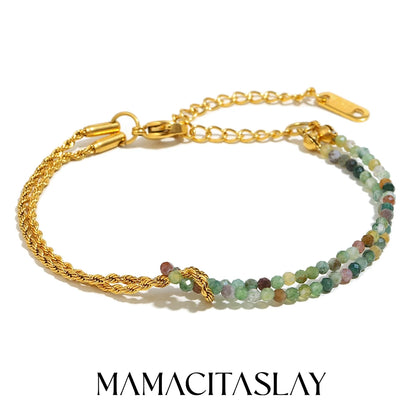 MamacitaSlay 316L Stainless Steel Natural Stone Handmade Asymmetric Bracelet Party Waterproof Jewelry Women's Charm Bracelet