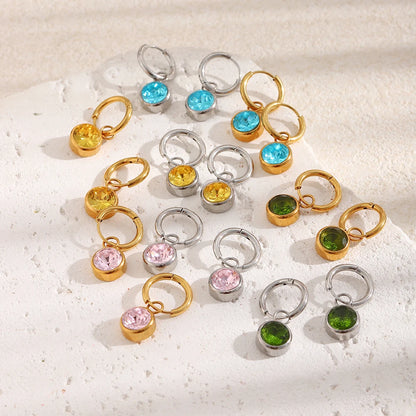 MamacitaSlay 316L Stainless Steel Multicolor Round Zircon Hoop Earrings 18K Gold Plated Waterproof Minimalist Jewelry For Women
