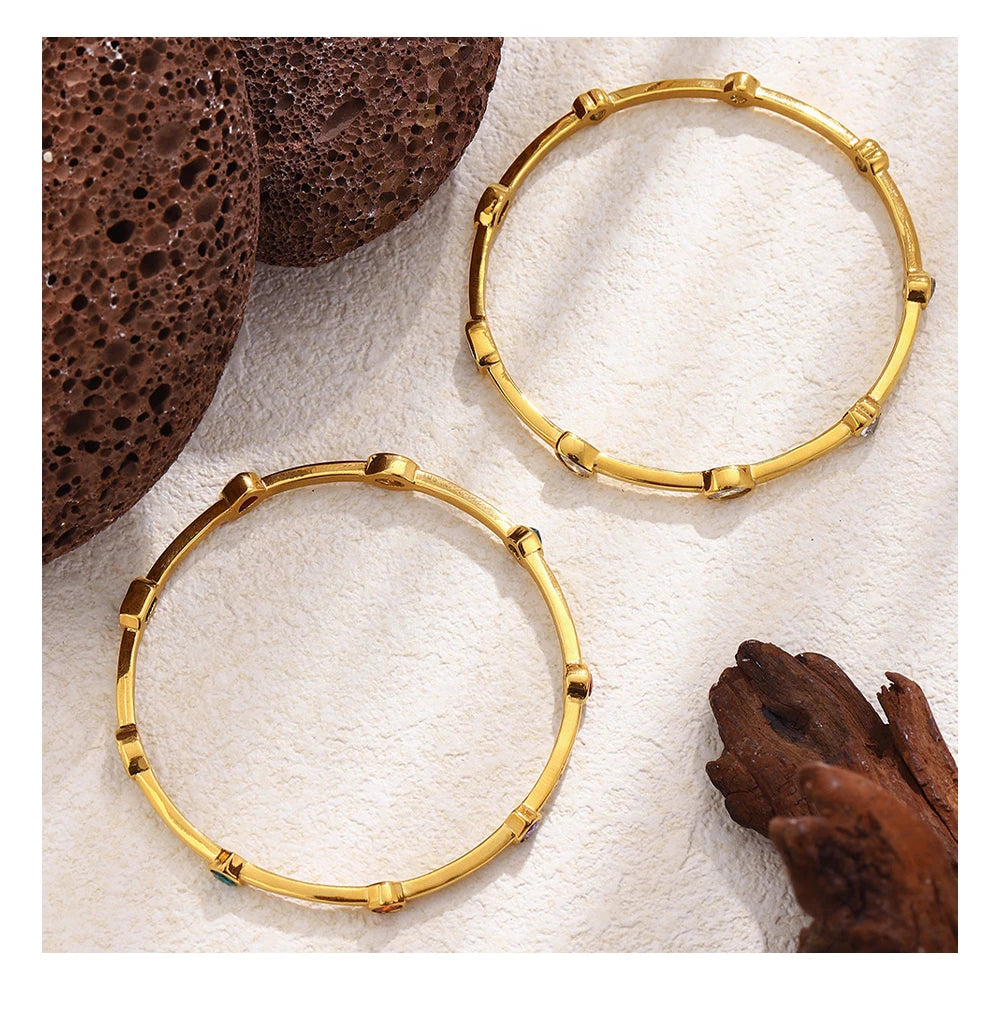 MamacitaSlay 316L Stainless Steel Colorful Zircon Heart Star Bangle 18K Gold Plated Waterproof Stackable Jewelry For Women Gift