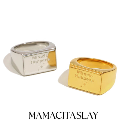 MamacitaSlay 316L Stainless Steel "Miracle Happens" Letter Ring Party Waterproof Jewelry Women's Classic Charm Ring 2025 Gift