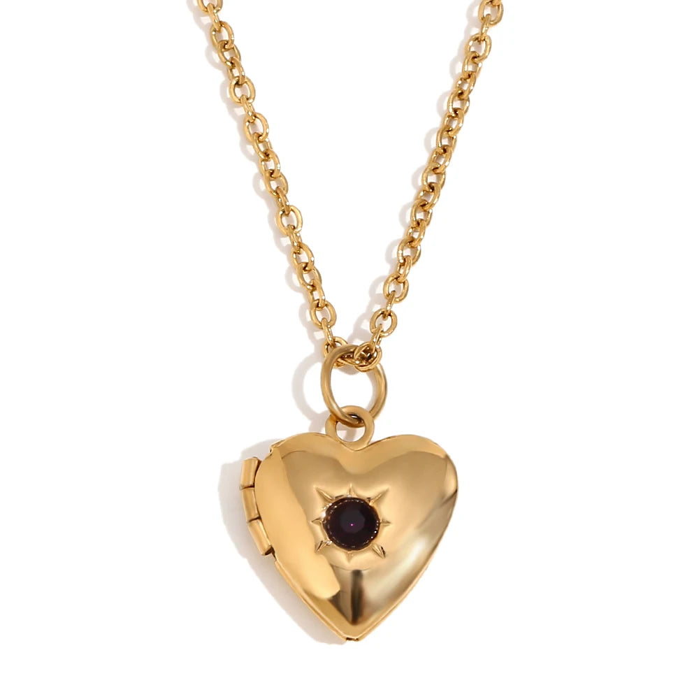 MamacitaSlay New Design Twelve Birthstone Heart Can Paste Photo Frame Pendant Women's stainless steel necklace  jewelry Gifts
