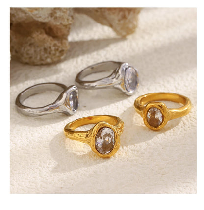 MamacitaSlay 316L Stainless Steel Zircon Irregular Ring 18K Gold Plated Waterproof Jewelry Women's Classic Ring High Quality