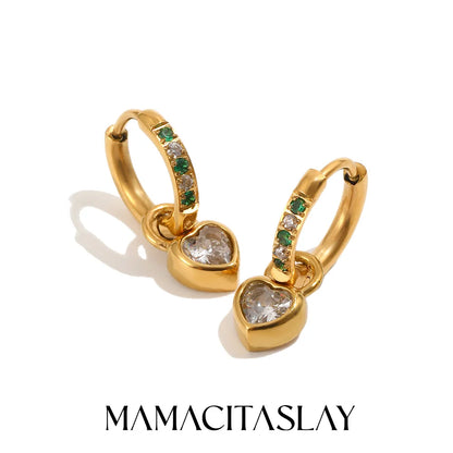 MamacitaSlay 316L Stainless Steel Heart Zircon Hoop Earrings 18K Gold Plated Waterproof Jewelry For Women Daily Party Retro Gift