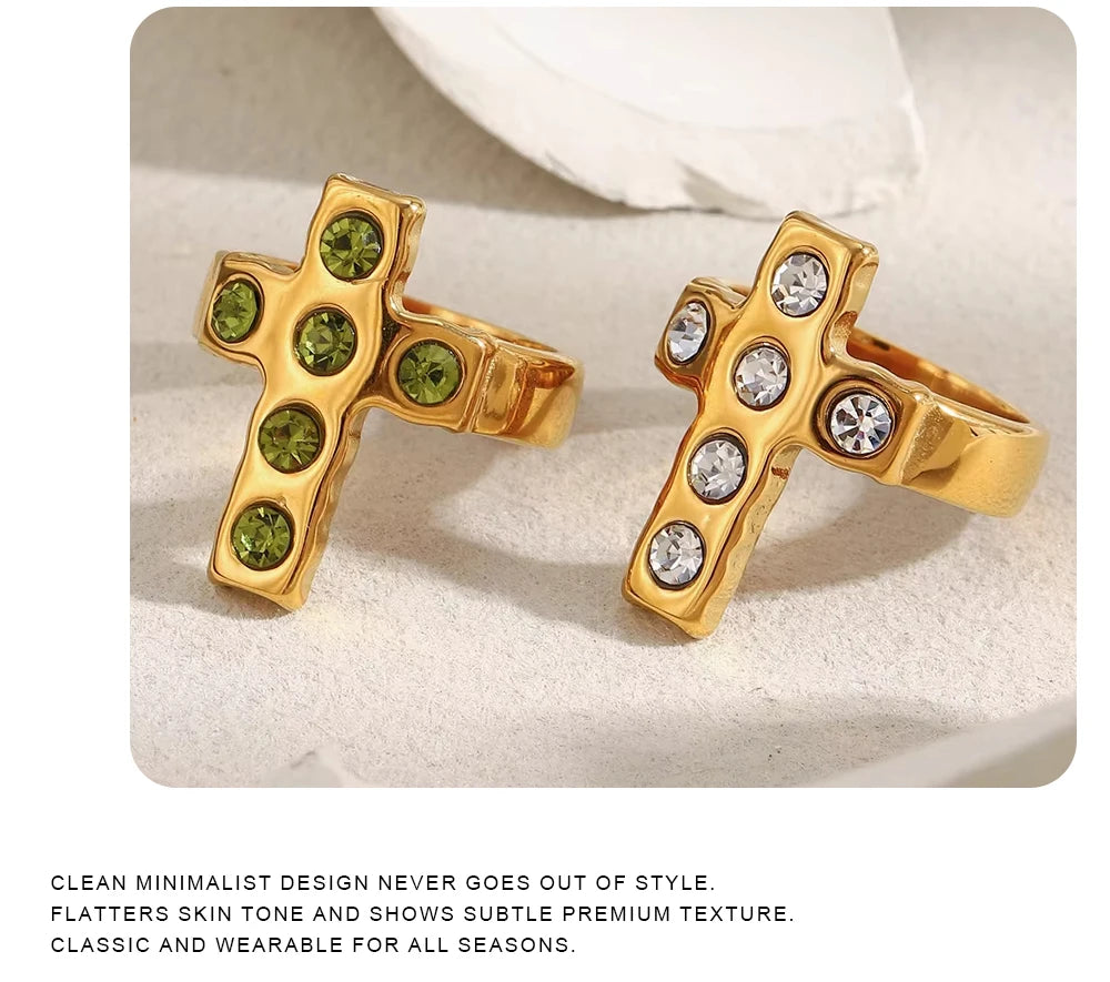 MamacitaSlay 316L Stainless Steel Zircon Cross Ring Party Waterproof Jewelry Women's High Quality Ring 2025 Classic Charm Gift