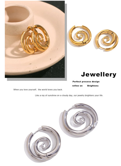 MamacitaSlay New Design Round Spiral Hoop Earrings Trendy Waterproof Jewelry 18k-gold-plated Stainless Steel Statement Earrings