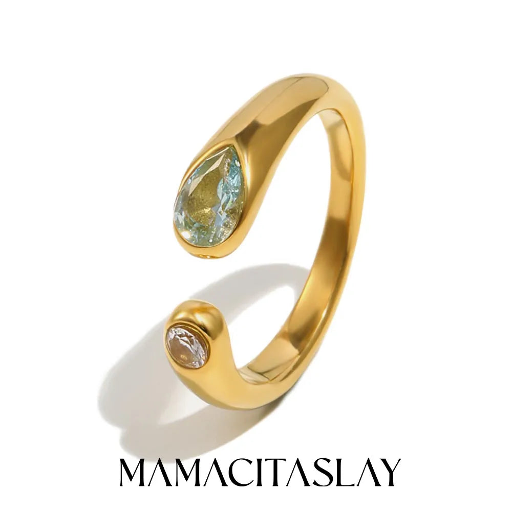 MamacitaSlay 316L Stainless Steel Multicolour Zircon Open Ring 18K Gold Plated Waterproof Jewelry Women's Minimalist Ring Gift