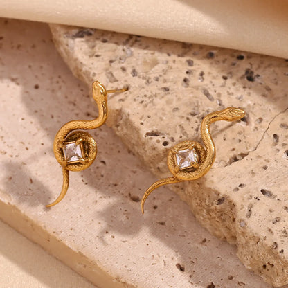 MamacitaSlay New Trendy Stainless Steel Zircon Snake Earrings Party Waterproof Jewelry Women's Charm Statement Earrings Gift